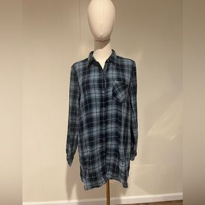 J. Jill Blue Plaid and Checkered Button Down Flannel Type Long Sleeve Shirt